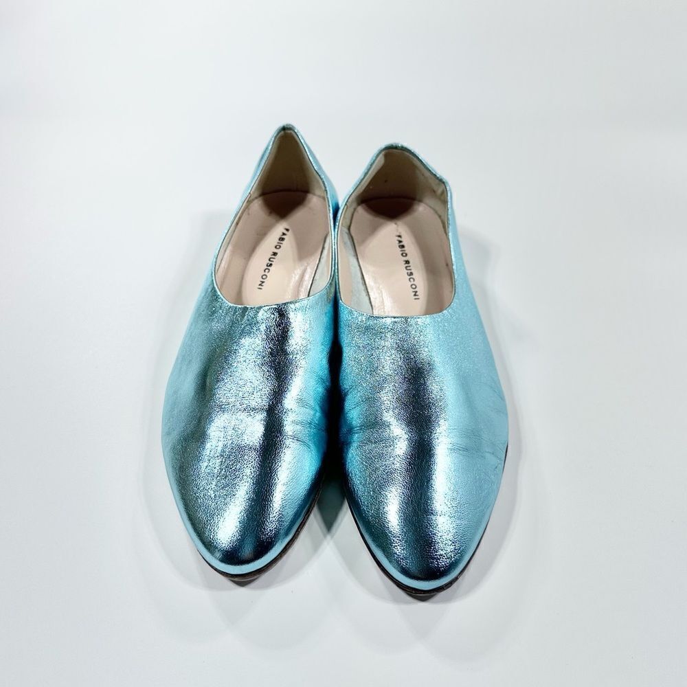 Fabio Rusconi teal metallic leather pointed toe flats 36